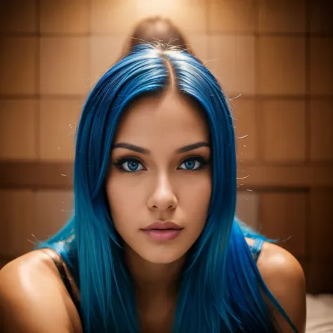 Chica hermosa, Brazilian model, 21-year-old, electric blue hair model, mirando a la camara, mujer de rostro hermoso, mujer de ca...