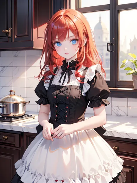 (8k, highest quality, tabletop:1.2)、gothic art、(2 women, black maid outfit, (16-year-old girl, detailed face, blue eyes, blonde)...