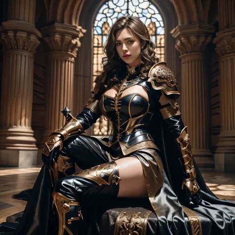 busty brunette, knight in intricate armor, masterpiece, best quality, realistic, hyperrealistic, 16k hdr, photorealistic, cinema...