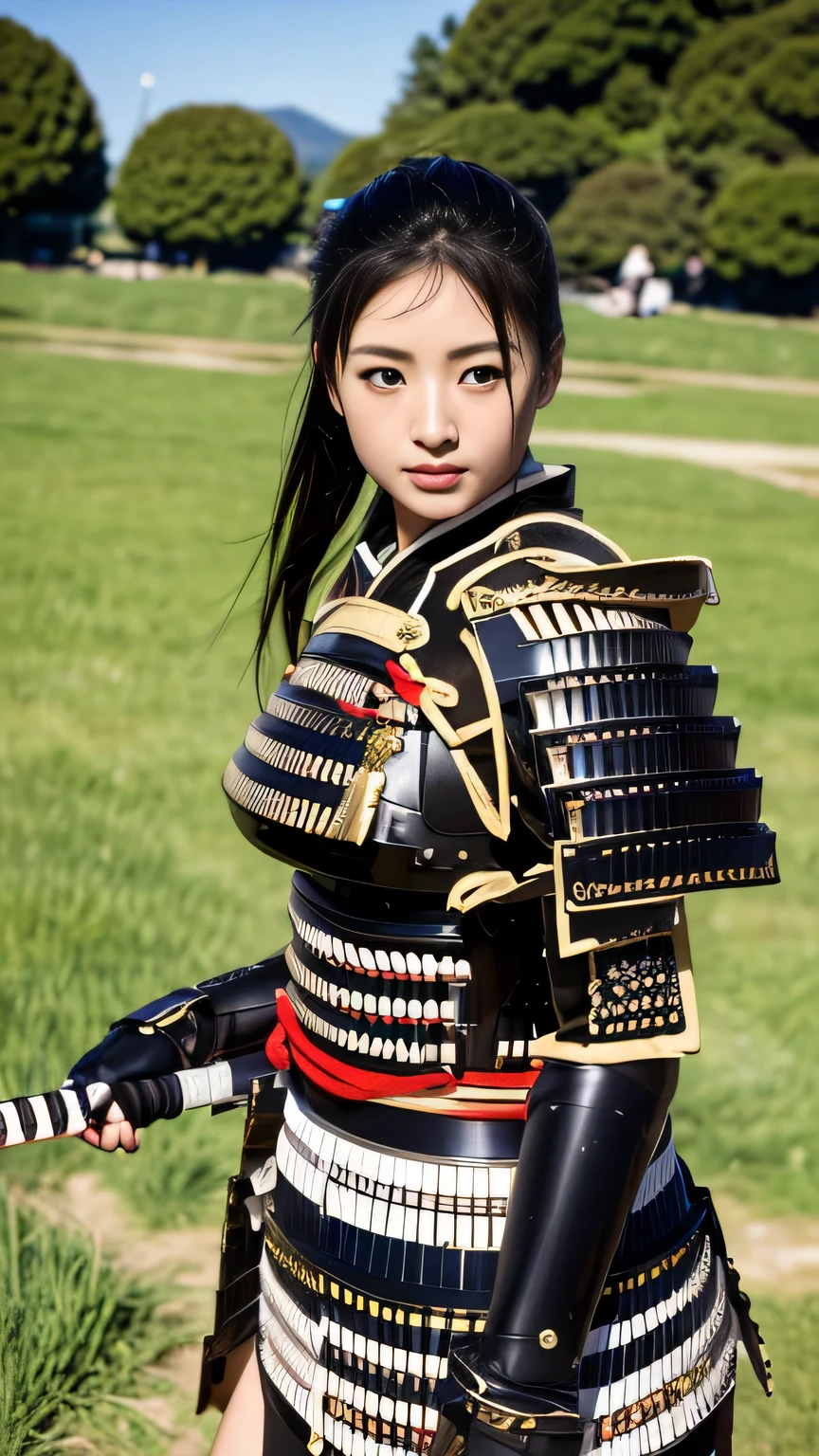 Timeless charm, elegance, photo movie-like ultra-ultra high definition, super real, 8K, ticker, ultra high resolution, masterpiece, (Photo Real Stick: 1.2), sharp focus,
1girl, cowboy shot, female warlord from the Sengoku period, accurate anatomy, pose during battle, severe expression, (highly detailed skin and facial texture: 1.2), (Samurai Armor: 1.3), (sharp Japanese sword) female samurai with: 1.3), (battle: 1.2), beautiful and aesthetic, cute beauty, (perfect style: 1.2), fair skin, very beautiful face, black eyes, long black hair in a ponytail, messy hair, beautiful Face, exquisite face, perfect proportions, drop-shaped breasts, plump breasts, thick thighs, (beautiful brown eyes, ), (dynamic pose, change pose, dynamic angle,), taiga, horde of reeds, riverbed, Japanese wilderness, (wide angle of view: 1.5),