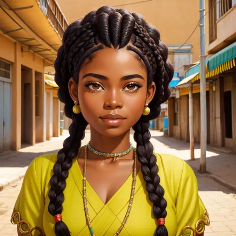 Portrait of an Afro-descendant woman with nagô braids in her hair in an African city  