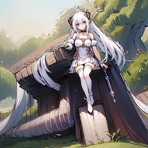 ((masterpiece)), ((bestquality)), (ultra-detailed), 1 girl, white hair, red eyes, sitting, detailed face, smile, dragonian_head,...