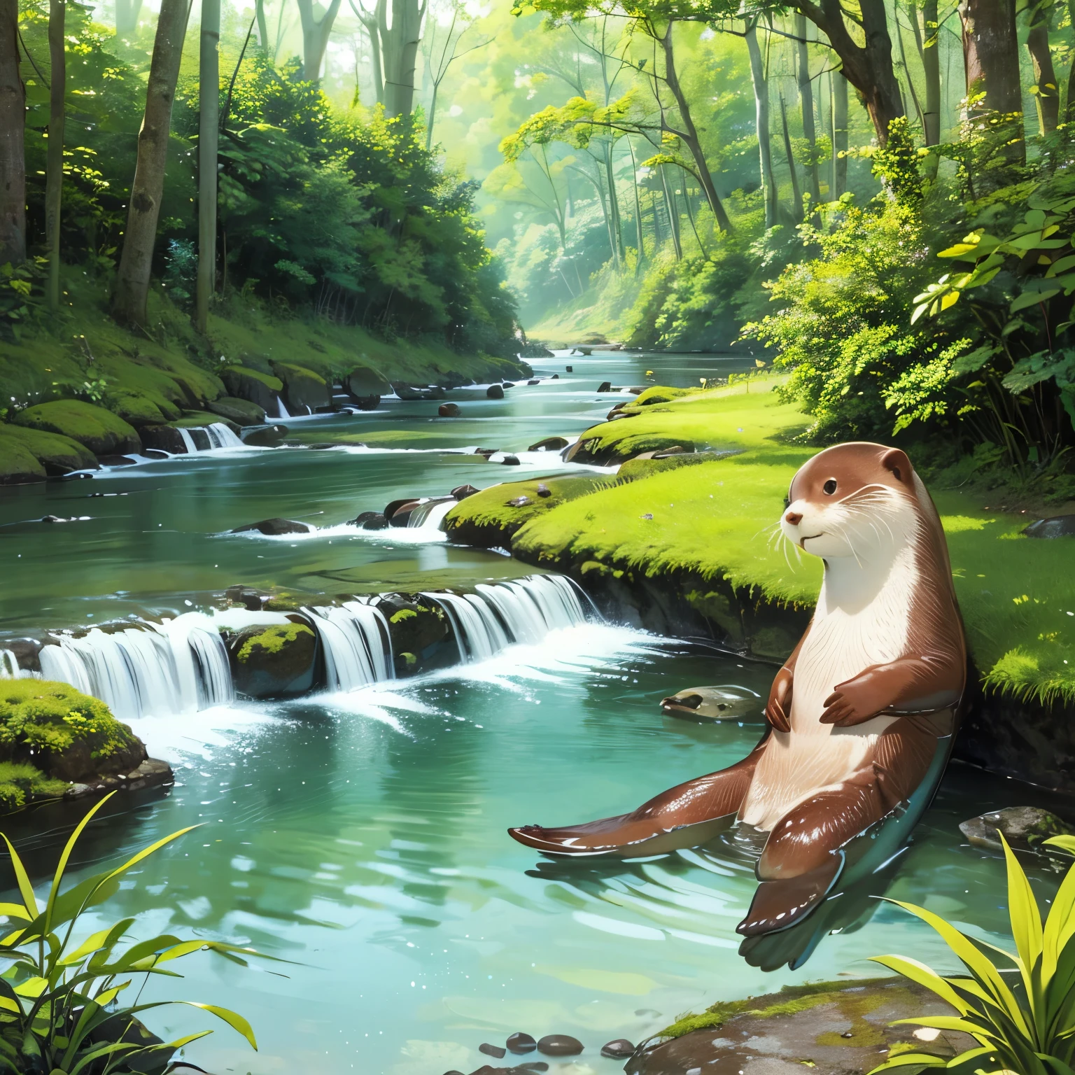 high details, high quality, high-definition32K, nature,
Harmony,
(One),
((Otter)),
river,
lake,
forest,
Clear Stream,
fur,
Gloss,
Sparkle in the eyes,
relax,
play,
Catching fish,
color,
green,
green,
Brown,
grey,