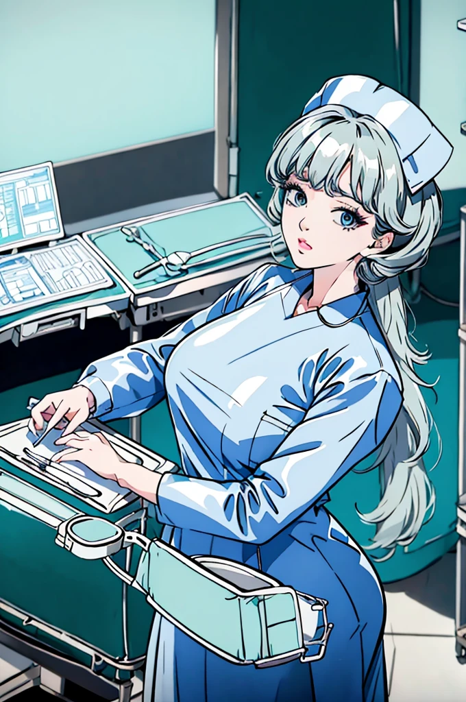 nurse uniform,hospital, latex nurse suit,nurses,busty,elbow gloves,labcoat,white hair woman,white eyes , gigantic ,medical instruments,asian nurse,two nurses,speculum,examination room,oversize ,big ass ,strap on, lay on table ,legs spreaded,giving birth,gyno chair , dentist,Milf,latex,grey uniform