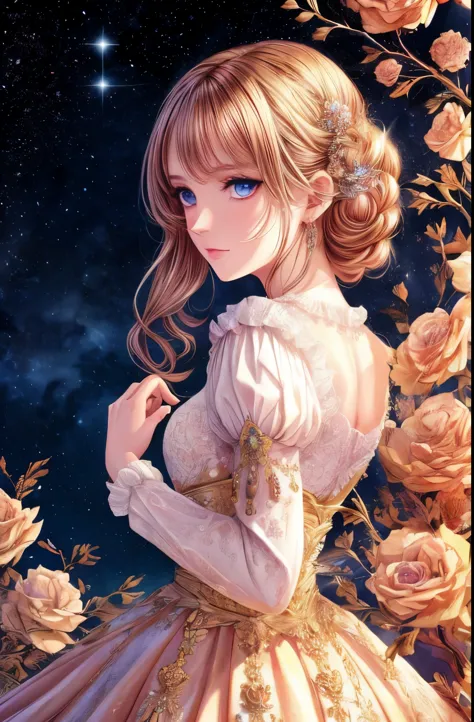 (absurd, high resolution, super detailed), 1 girl, starry eyes，solitary,  baroque, long skirt, long sleeve, elegant, rich and co...