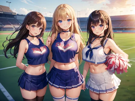 3girls, (multiple girls), highly detailed, best quality, illustration, game cg, perfect anatomy, beautiful cute face girl, beaut...