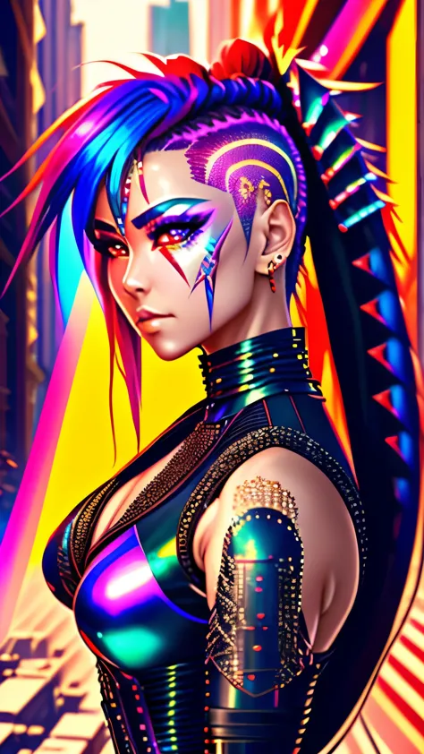 best quality, super fine, 16k, incredibly absurdres, extremely detailed, delicate and dynamic, beautiful female warrior, rainbow...