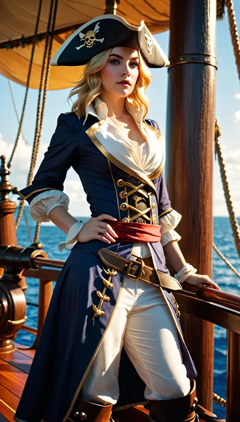 Cinematic photography, Lux from League of Legends, Photorealistic , dressed like a fancy pirate, mean disposition, standing on a...