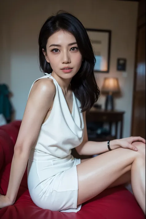 Beautiful asian girl with red lips, Her eyes sparkle like dreamy stars, Glowing eyes, Beautiful and delicate eyes, original phot...