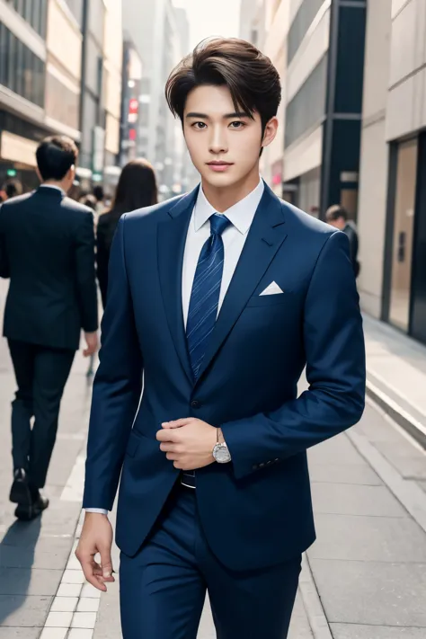 a fresh and handsome 20-year-old new employee、（super cool guy in a suit）、japan male, 20 years old、1 person、businessman、ultra-lux...