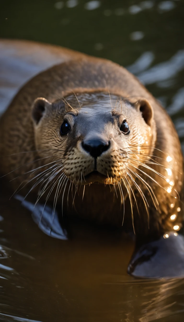 SIGMA 85 mm F/1.4,1/1000 sec shutter,ISO 400,solo,1otter\(wet,caught a large fish by mouth,dive into a river\), BREAK ,background\(under the beautiful river,strong fast river flow\), BREAK ,quality\(8k,wallpaper of extremely detailed CG unit, ​masterpiece,hight resolution,top-quality,top-quality real texture skin,hyper realisitic,increase the resolution,RAW photos,best qualtiy,highly detailed,the wallpaper,cinematic lighting,ray trace,golden ratio\),golden hour,dynamic angle,motion blur,award-winning