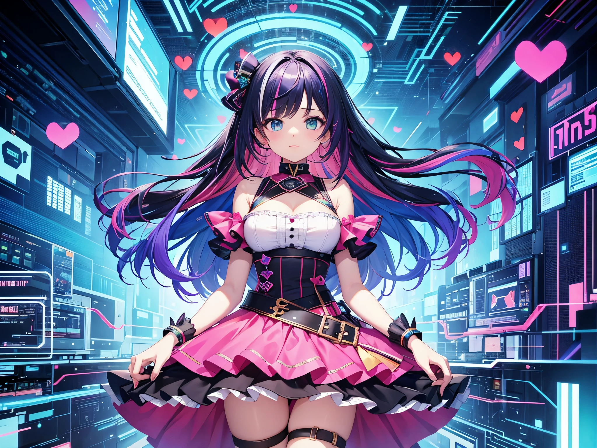 masterpiece, best quality, Ultra Detailed, official art, fair, 1 girl, (glitch art:1.2), (rich and colorful:1.3), Colorful hair, length, Valentine&#39;s Day, chocolate, Heart,