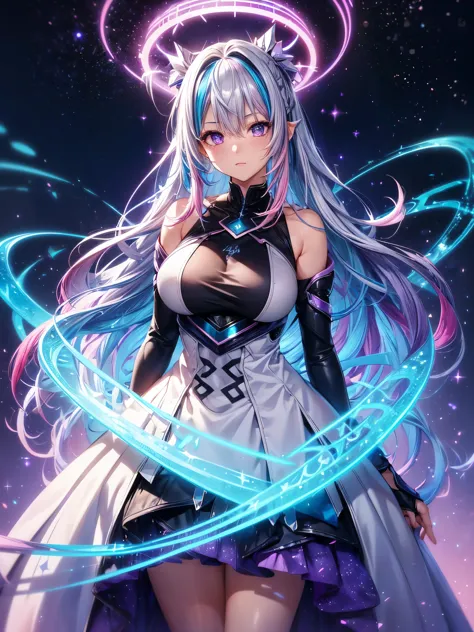 1 girl, one person, (Silver blue hair streaked pink purple:1.4), (Gradient sky blue hair ends:1.6), hair strand, absurdly long h...