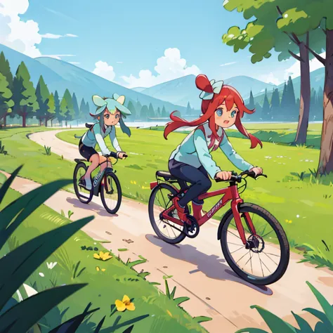 girls riding bicycles　cycling paths