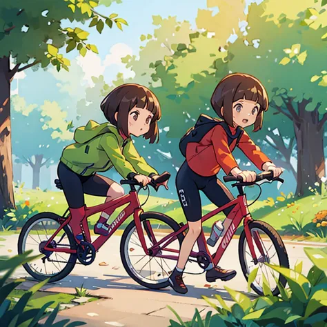Girls riding bicycles　Cycling Paths