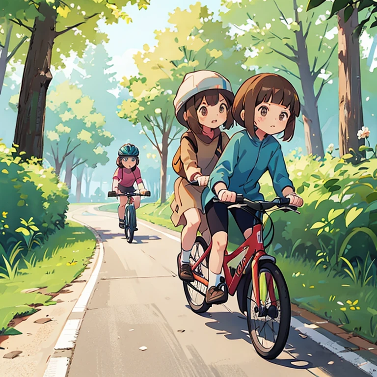 自転車に乗る女の子　サイクリングパス