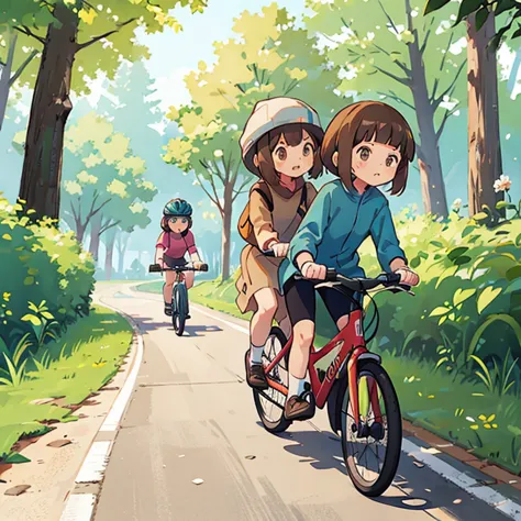 Girls riding bicycles　Cycling Paths