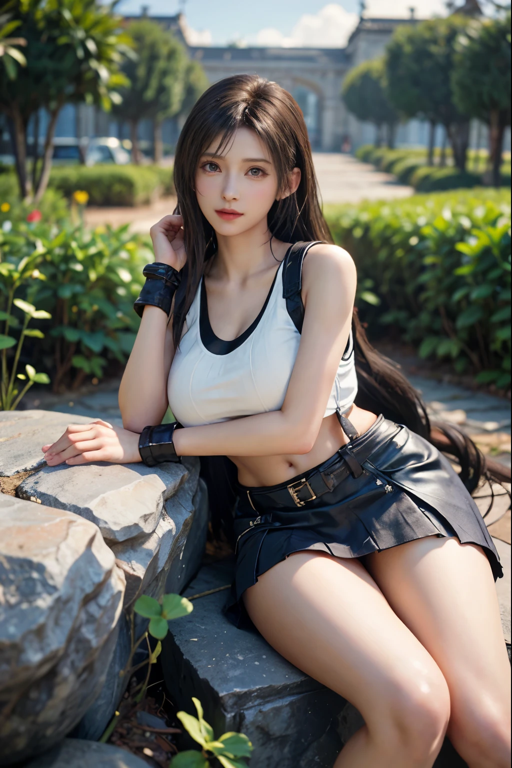 (Realistic: 1.4), 最high quality, Very delicate and beautiful, High resolution,masterpiece, 最high quality, 超High resolution, (Realistic:1.4), Detailed beautiful face, , One girl, Tifa_Lockhart, Final Fantasy VII Remake, Stunning European Women,Cowboy Shot, suspenders, Low rise, Black mini skirt, Black border white tank top, Tense shirt, Black Hair, Long Hair, Sexy Body,Beautiful breasts, Very beautiful and shining eyes,Beautiful feet, So cute, Close-upポトレイト, A lovely girl with a perfect face and soft skin., Perfect Face, (((Huge breasts))),Tight waist,Chainetter、thigh、In the dungeon,Complete diagram, Shapely hips, 8k resolution,surreal,Ultra-detailed,high quality, (Huge teardrop chest, huge breasts cleavage:1.2)， Giant tit， Close-up,A broad perspective
