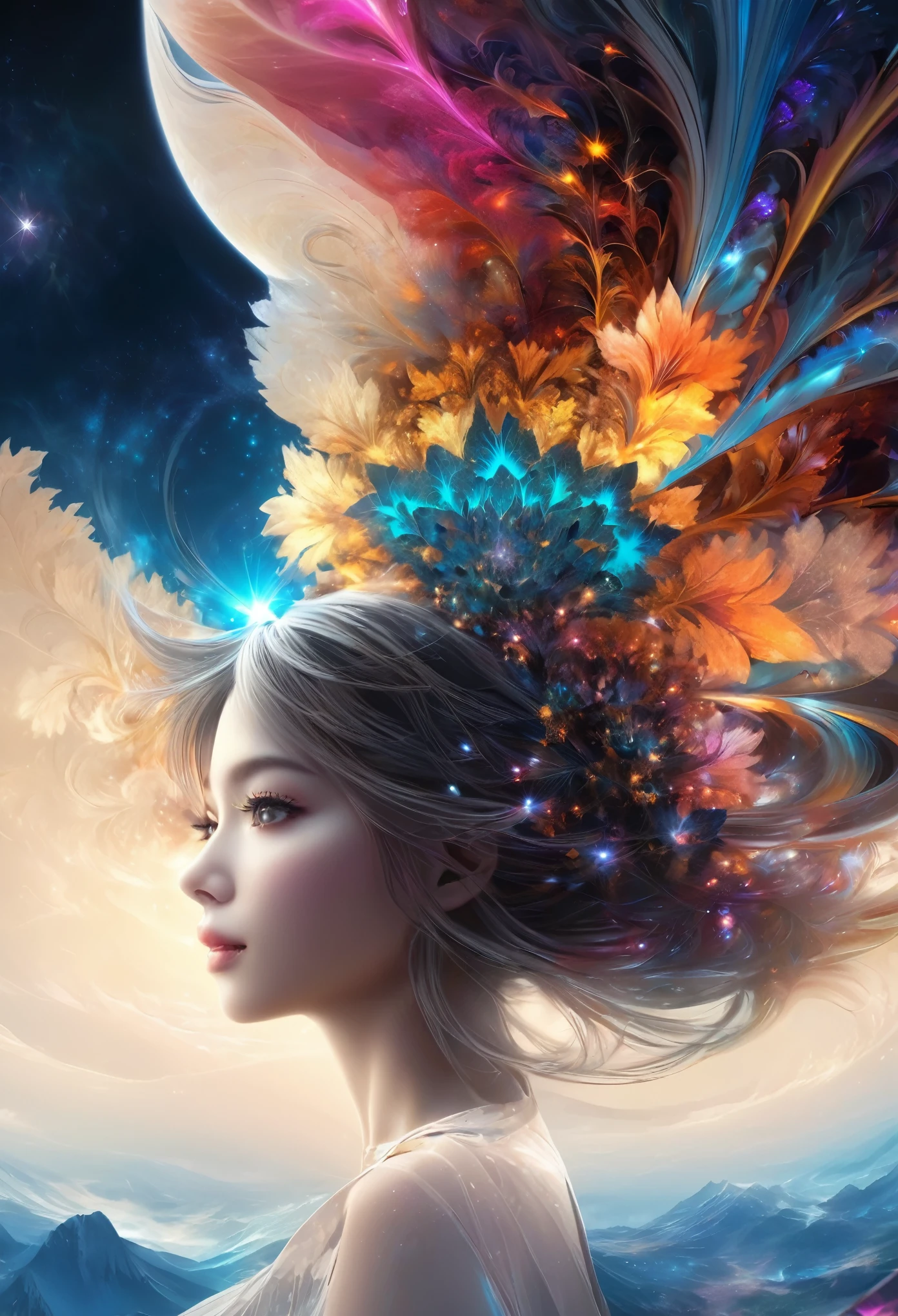 art fractal、Visage détaillé、Femme en gros plan,fond d&#39;écran animé 4k, fond d&#39;écran animé 4k, Dieu&#39;s ligne, mélange, tramage、Fonds d&#39;écran d&#39;art animé 8K, Style animé 4K, Art numérique détaillé 4k, Art numérique très détaillé en 4K, Des illustrations étonnantes en 8K, Bel art UHD 4K, art animé cyberpunk numérique, rossdraws dessin animé dynamique、art moderne