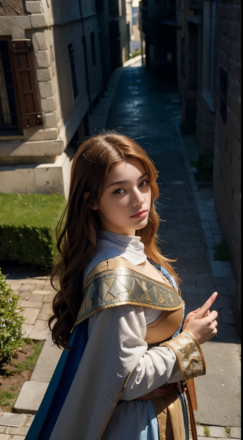 23-jährige spanische Schönheit, solo singer, Cool, perfekte Interpretation der europäischen Fantasy mittelalterlichen Ritter. Sie hat riesige natürliche Brüste und eine perfekte Figur. Sie trägt das Kostüm des Johanniterordens, ein Mantel, und langes rotes Haar. Sie blickt zum Betrachter auf, hält ein großes Schwert in der Hand, und auf den Straßen des mittelalterlichen Europas stehen. (1 Mädchen: 1.4), (RAW-Foto, beste Qualität), (real, Photo real: 1.1), Best beste Qualität, Meisterwerk, Schönheit und Ästhetik, 16K, (HDR: 1.2), Hoher Kontrast, (lebendige Farbe: 1.3), (Sanfte Farbe, stumpfe Farbe, Beruhigende Farbe: 0), Kinobeleuchtung, Umgebungsbeleuchtung, Seitenlicht, Feine Details und Texturen, Kinoobjektiv, warme Farbe (Hell und intensiv: 1.1), Weitwinkelobjektiv, xm887, hyper - realistic illustrations, Shinos natürliche Proportionen, Dynamische Posen, (genaue Körper- und Handanatomie, vier Finger und ein Daumen), (von oben: 1.2)
