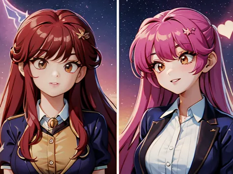 2 girls of the same appearance but opposite characters (heroine and anti-heroine) in super suits