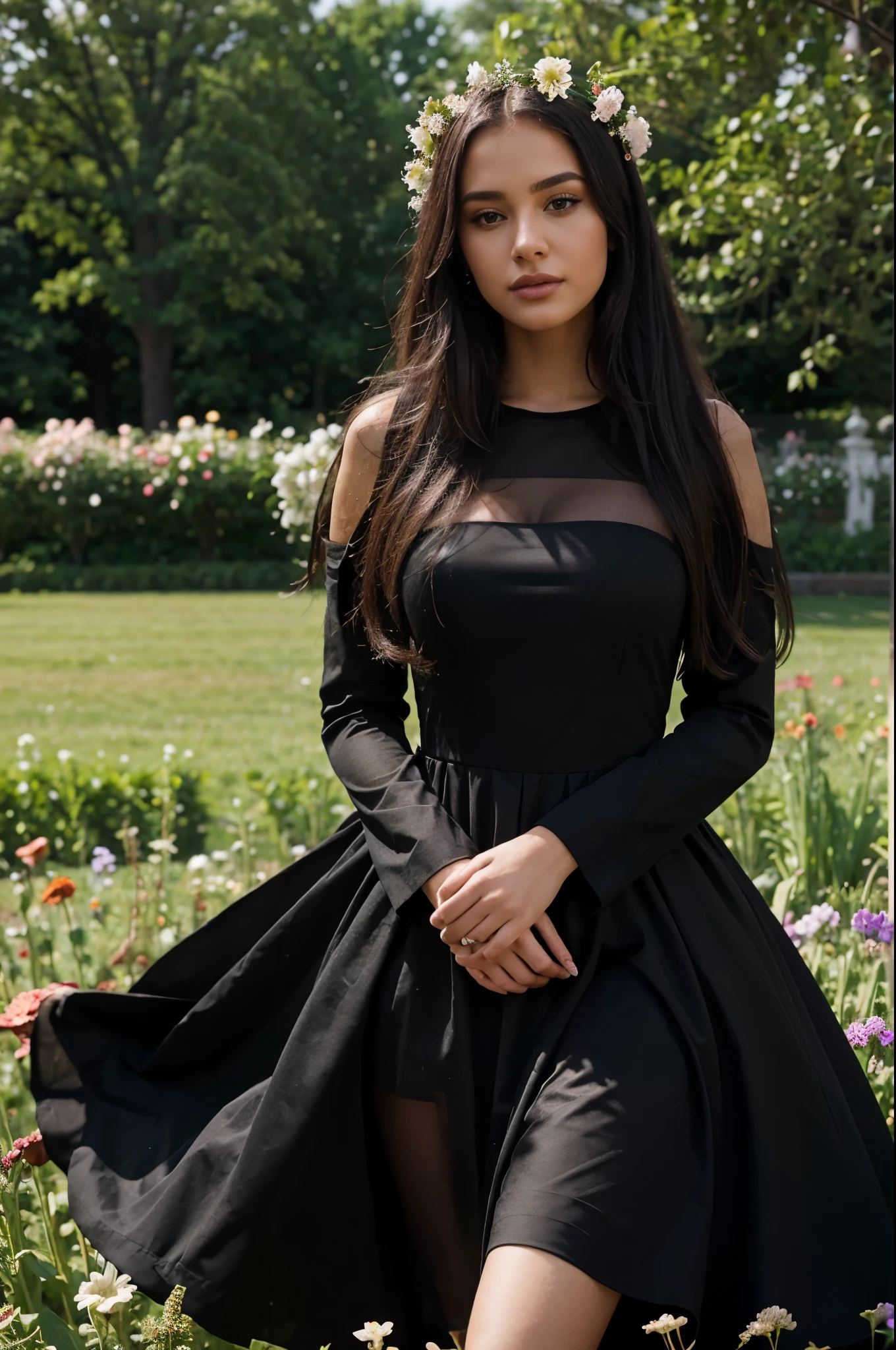 A beautiful american Onlyfans and instagram model wearing a long black  dress in - SeaArt AI