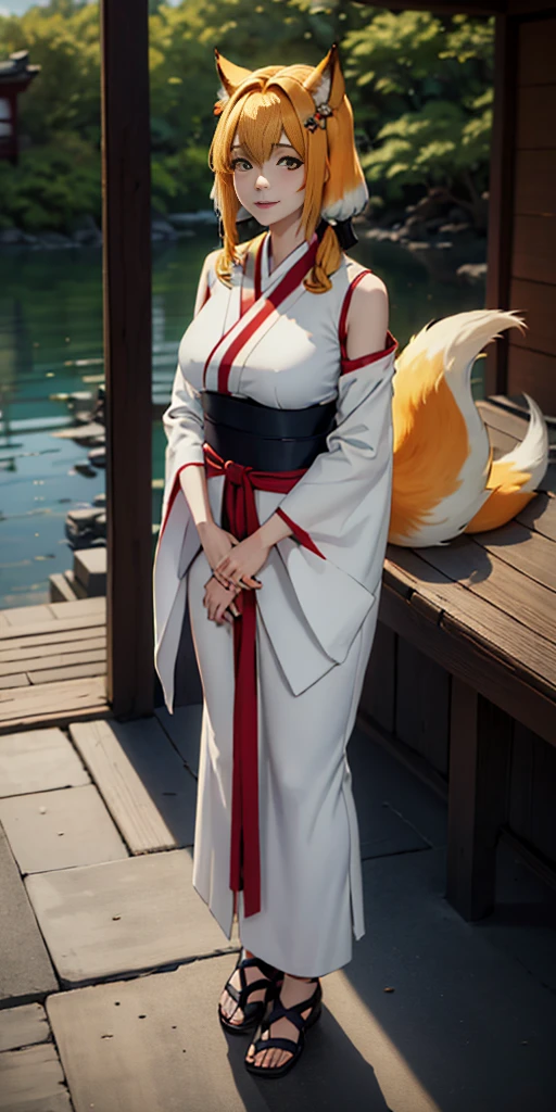 ((4k,masterpiece,best quality)) shuimobysim, traditional Japanese temple ink painting, lotus, hanfu, maxiskit, dress conservatively
1sologirl, blonde hair, fox fluffy ears, white,  fish, many fish near girl, full body look at viewer, lustful smile, red cheeks