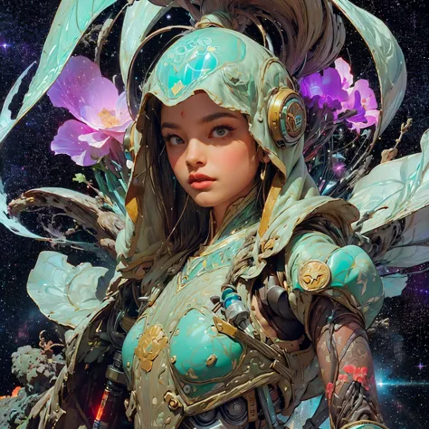 there is a screenshot of a woman in a space suit, cosmic girl, event, cosmic entity, incrinate content details, endless cosmos i...