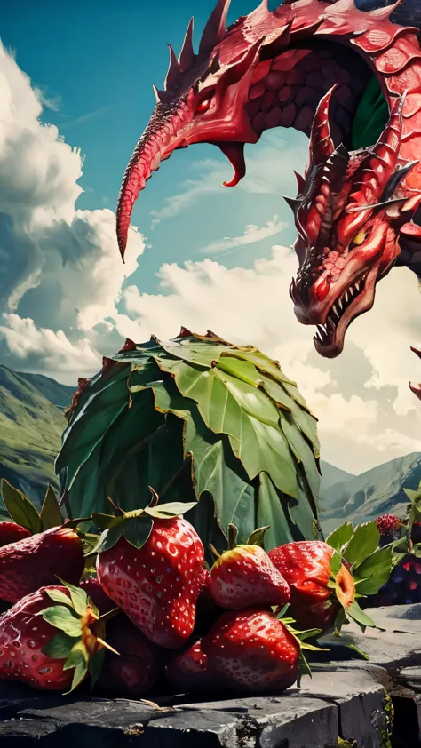 créé un dragons mangeant des fraises