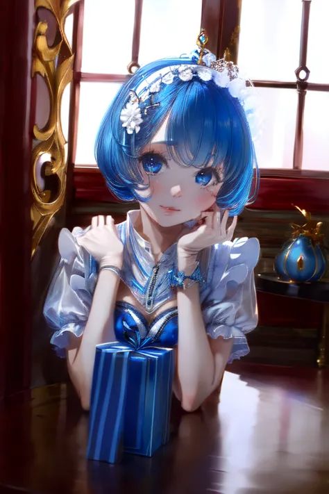 (masterpiece, highest quality, High resolution:1.2), One Girl, alone,Ram,(close)、blue eyes、Blue Hair、Seductive pose