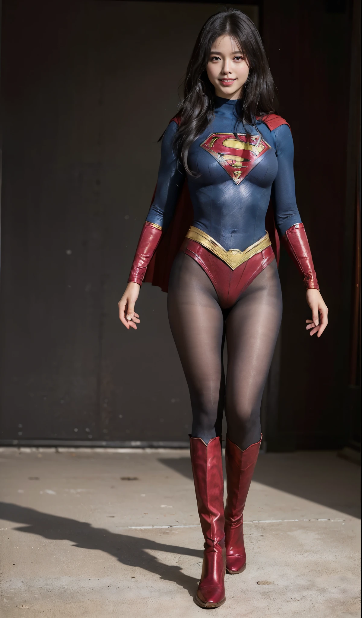 No background、(((Beautiful legs in black tights.)))、(((Legally express the beauty of your smile)))、((((Make the most of your original images)))、(((Supergirl Costume)))、(((ボディにフィットしたSupergirl Costume)))、(((Beautiful Hair)))、(((Smiles and winks)))、(((Please wear black tights....、Wear red boots)))、((Best image quality、8k))、((highest quality、8k、masterpiece:1.3))、(((Preserve background )))、Sharp focus:1.2、Beautiful woman with perfect figure:1.4、Slim Abs:1.2、Wet body:1.5、Highly detailed face and skin texture、8k