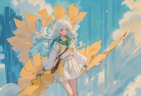 Gentle breeze：A woman of pure whiteness，kagome, Long hair flutters in the wind，A gentle breeze brushed her cheeks，Her eyes were ...