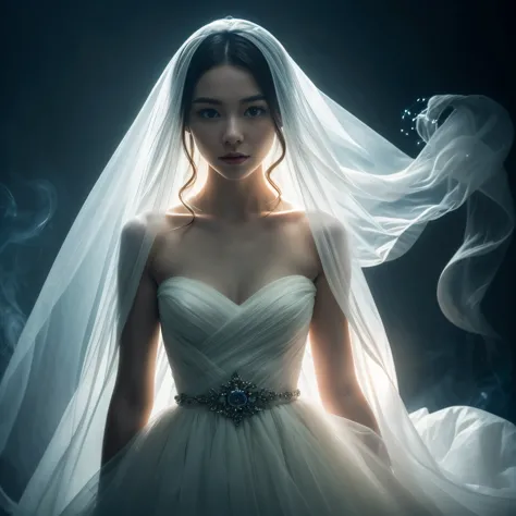 The concept of beauty、existence like air、ghostly ghost、Unforgettable beauty、Mysterious atmosphere、Dark and eerie、Ethereal glow、supernatural energy、A ray of smoke、Translucent figures、Spiritual Reality、Hauntingly beautiful、Ethereal Princess、Ghostly Aura、Ethe...
