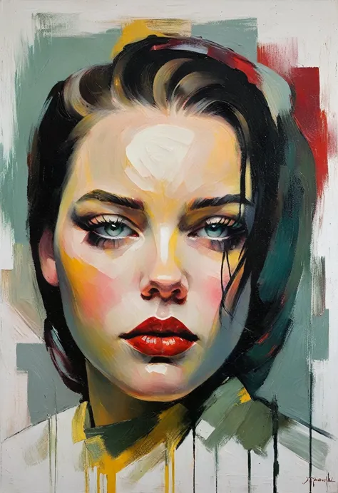 create an evocative oil painting inspired by malcolm liepke, based on the provided image. capture the intense, introspective exp...