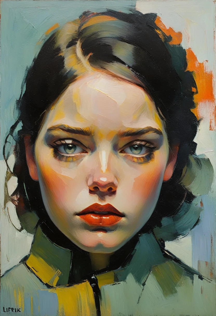 สร้างภาพวาดสีน้ำมันที่ชวนให้นึกถึงแรงบันดาลใจจาก Malcolm Liepke, ตามภาพที่ให้ไว้. จับภาพอันเข้มข้น, การแสดงออกอย่างครุ่นคิดของตัวแบบวัยเยาว์โดยใช้ความหนา, ฝีแปรงที่แสดงออกและจานสีที่ไม่ออกเสียง. เน้นความลึกทางอารมณ์และความเปราะบางในการจ้องมองของเป้าหมาย, เน้นการเล่นแสงและเงาบนใบหน้า. รักษาความเรียบง่าย, พื้นหลังที่มีพื้นผิวซึ่งเสริมการแสดงตนครุ่นคิดของวัตถุ. เน้นคุณภาพสัมผัสของสีน้ำมันเพื่อถ่ายทอดอารมณ์อันดิบและลักษณะความใกล้ชิดในสไตล์ของ Liepke.