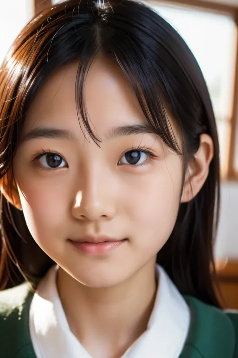 lens: 135mm f1.8, (highest quality),(raw photos), (tabletop:1.1), (beautiful 16 year old japanese girl), cute face, (deeply chis...