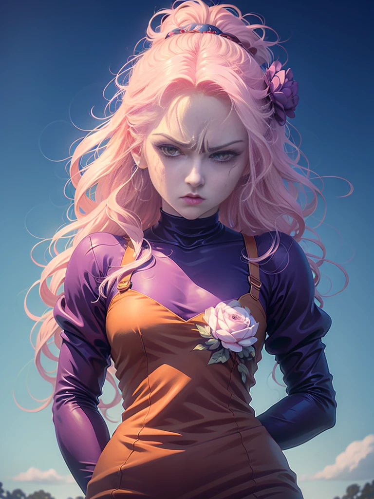 drawing of a woman with a flower on her face, anime styled, jojo anime style, detailed anime face, anime face, hisoka, highly detailed angry anime face, anime inspired, face anime portrait, angry look, stern look, pretty anime face, yayoi kasuma, anime style character, anime style portrait, portrait of hisoka hunter hunter