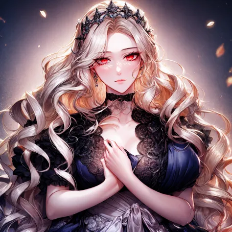 shoujo-style, (floral background), romance manhwa, (2girls, aligned), silver hair, blonde hair, solo, long hair, flower, dress, ...