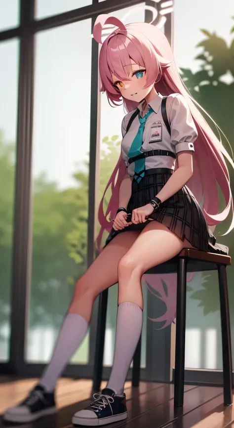 1 girl, , Solitary, Lift your legs, long_hair, skirt, pink_hair, maid_hat, Watching_Take a step back, Watching_Shown in_Peeping ...