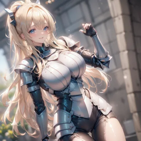 ((one girl:1.5),(cybernetic body:1.2),big ample breasts,(armor:1.8), (青色のarmor:1.5)),(best image quality, great details, ultra-h...