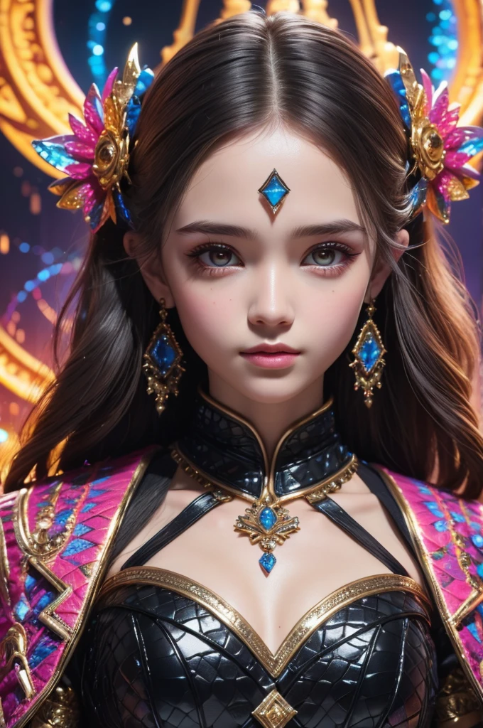 Meilleure qualité, 8k, Texture du visage et de la peau très détaillée, haute résolution, jolie fille en costume coloré, Image d&#39;arrière-plan de style fantastique, Style magique, netteté