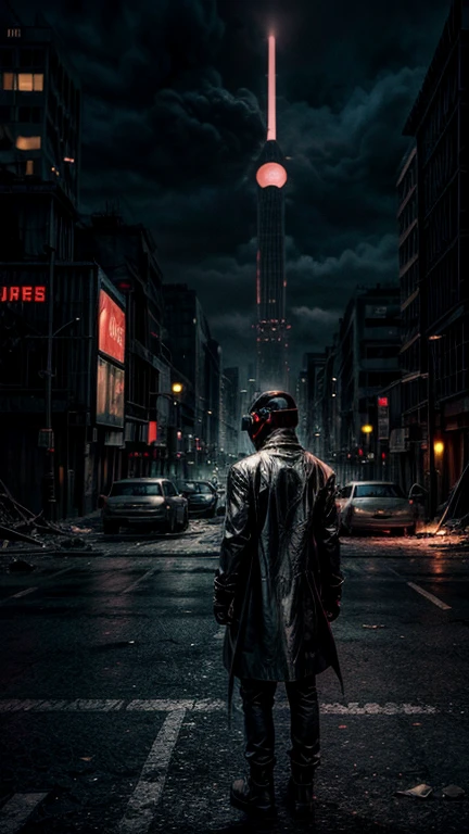 Create an image for the cover of Chapter 6 of the book '2067', where a futuristic city is depicted completely destroyed, due to a virtual reality game that has contaminated people's minds. The image should convey the feeling of chaos, desolation and destruction, with destroyed buildings, empty streets and the striking presence of technology. Use dark and cool colors to create a dark and desperate mood, and ensure that the message conveyed is impactful and exciting for readers.