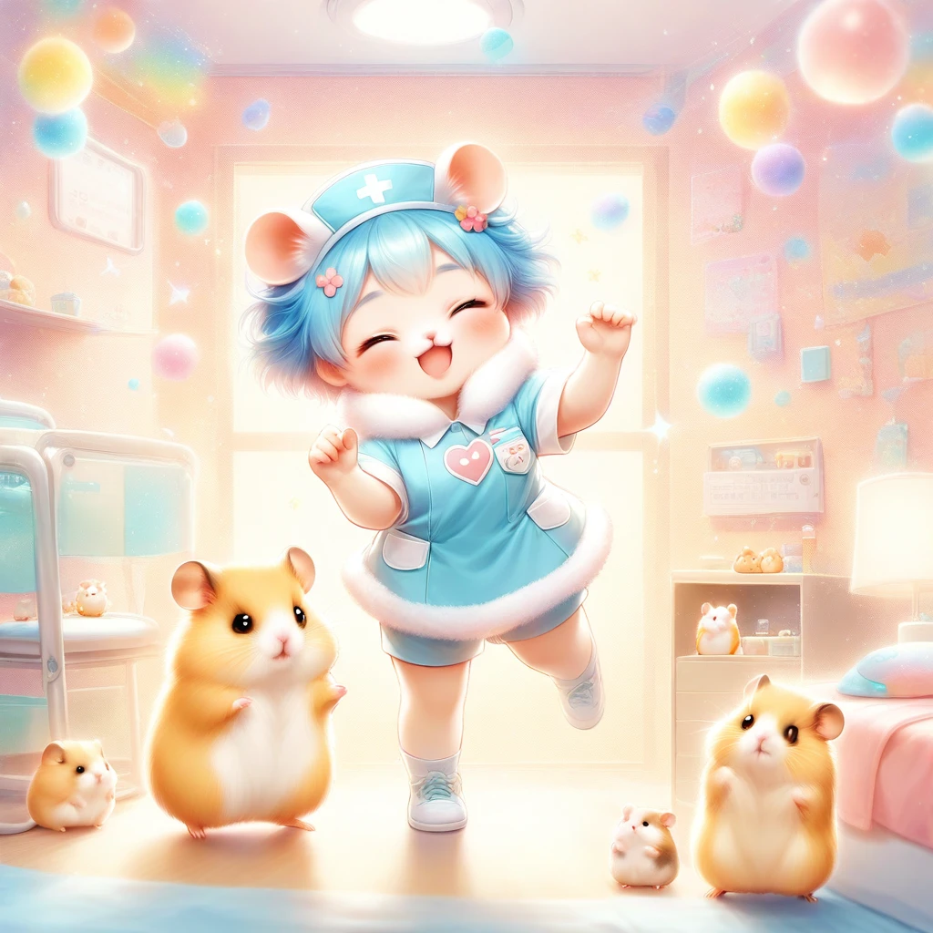 cuteAn illustration,hamstersの幼稚園,hamstersの親子:animal:cute:approach:Comfortable and warm:looks happy,An illustration,pop,Farbefulに,Farbe,,Lamp light,hamstersの親子:Have a happy dream,The room is warm and full of happiness...,,Farbeful,Fancy,Fantasy,patchwork:quilt,detailed explanation,fluffy,Randolph Caldecott Style,hamsters,Very cutehamsters,fluffyhamsters,BREAK,,Nurse Costume,Doctor Play,dance,Fight with magic,Shine,Magical Effects,Group photo,BREAK,Hospital room background,patient,Hospital Supplies