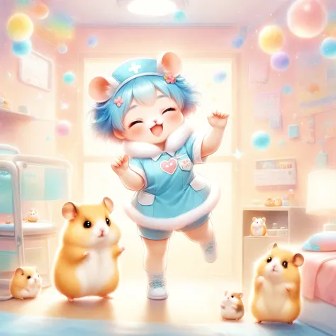 cuteAn illustration,hamsterの幼稚園,hamsterの親子:animal:cute:approach:Comfortable and warm:looks happy,An illustration,pop,colorfulに,c...