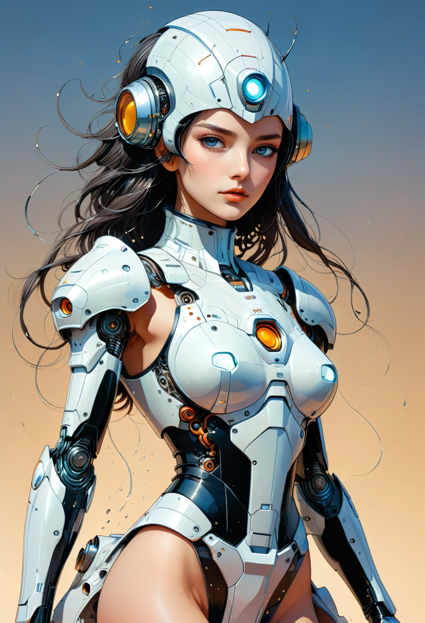 Jean Giraud ((Moebius style)), full body Portrait of a robot, perfectly detailed eyes, athletic body, intricate facial details, highly detailed, line ink illustration, highly detailed, ink sketch, ink Draw, Comic Book-Style 2D,2d, pastel colors, (Masterpiece, Best Quality), A realistic anime girl in a maid dress with coal-colored hair, striking a battle pose with a spear, inviting viewers to look closely at the high-resolution illustration, Fantasy, magical vibes, sci-fi mood, sparks, DoF, bokeh, sharp focus , ultra HD, realistic, vivid colors, highly detailed, UHD drawing, pen and ink, perfect composition, beautiful detailed intricate insanely detailed octane render trending on artstation, 8k artistic photography, 