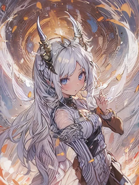 ((masterpiece)), ((bestquality)), 1 girl, solo, a 15-year-old girl, white hair, blue eyes, detailed face, dragonian_head, dragon...