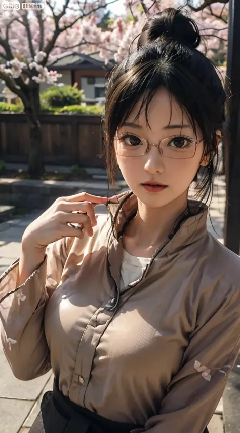 kiyoko shimizu, haikyuu, wearing glasses, hair in a bun, beautiful, beautiful woman, perfect body, perfect breasts, wearing a ki...