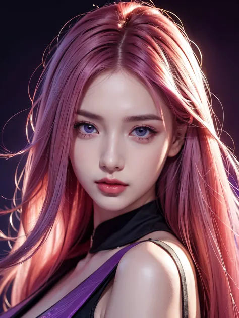 (best quality at best,8k,a high resolution,tmasterpiece:1.2),digital artwork, one girl，detailed face，detailed eyes，pink hair，lon...