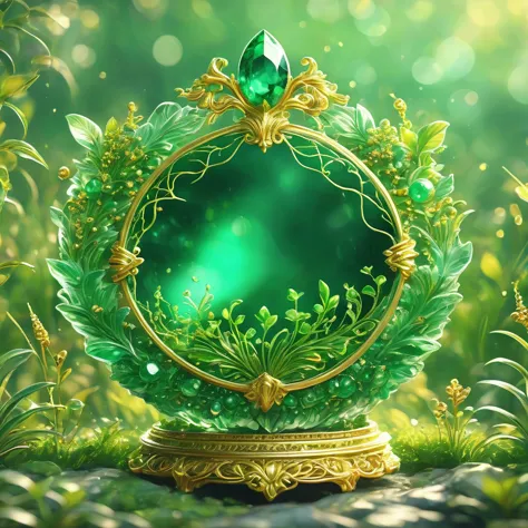 best quality, very good, 16K, ridiculous, Extremely detailed, Gorgeous transparent emerald gold trophy background grassland（（A m...