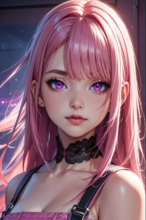 (Best quality at best,8K,A high resolution,tmasterpiece:1.2),Digital artwork, one girl，detailed face，detailed eyes，pink hair，lon...